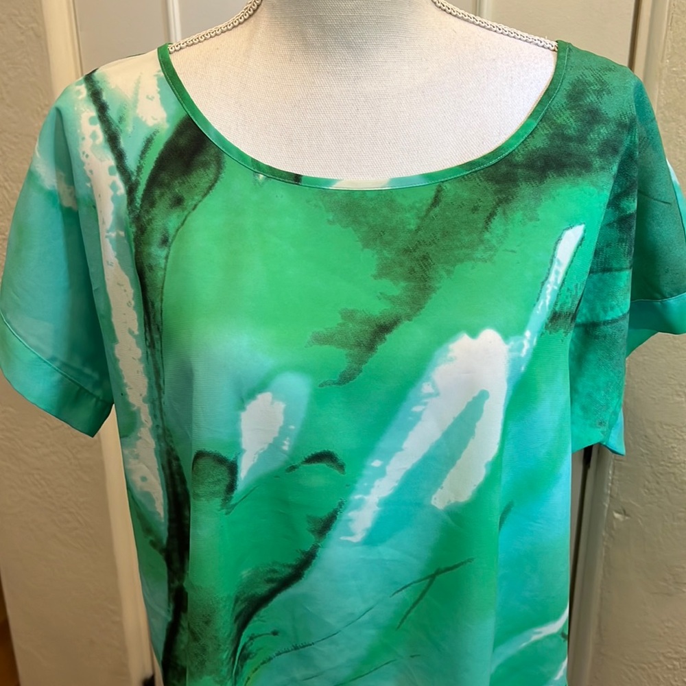 The Limited- green blouse. Short sleeves. Size L. Like new